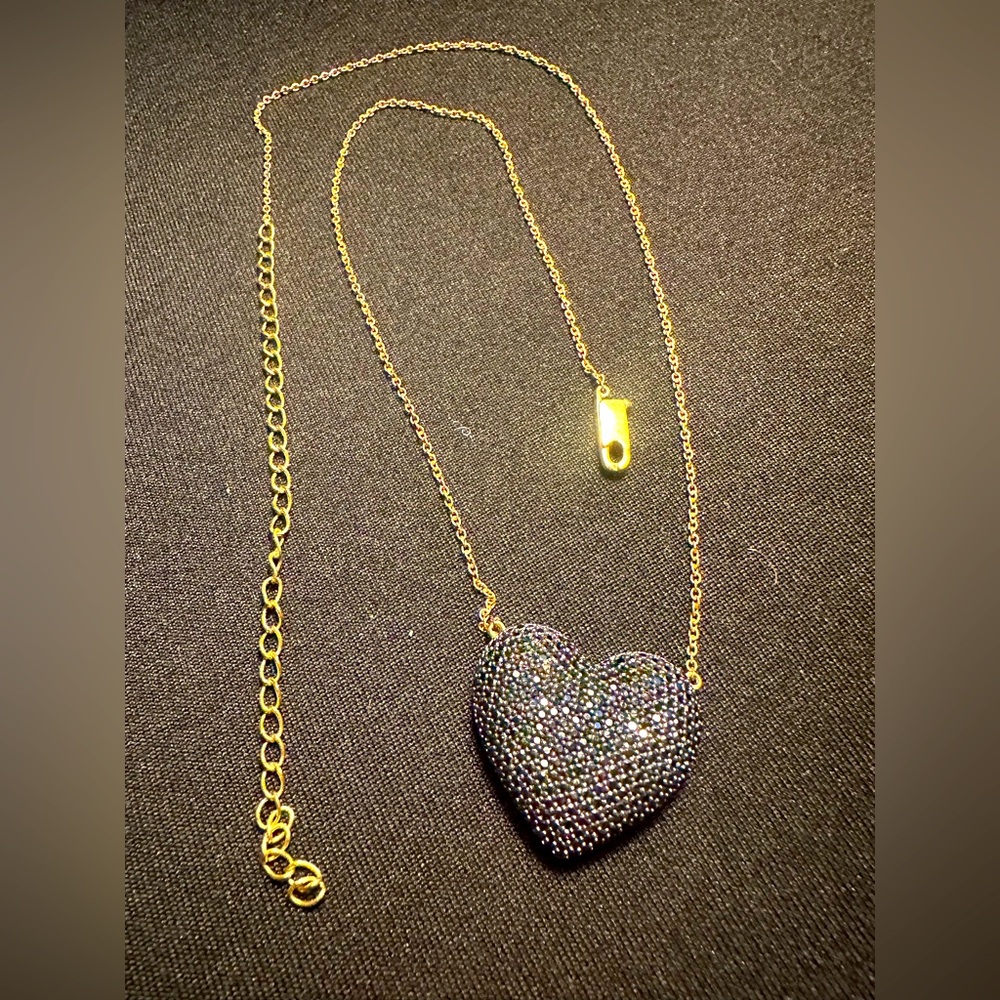 Ella Stein Gold Chain Black Pavé Heart Necklace